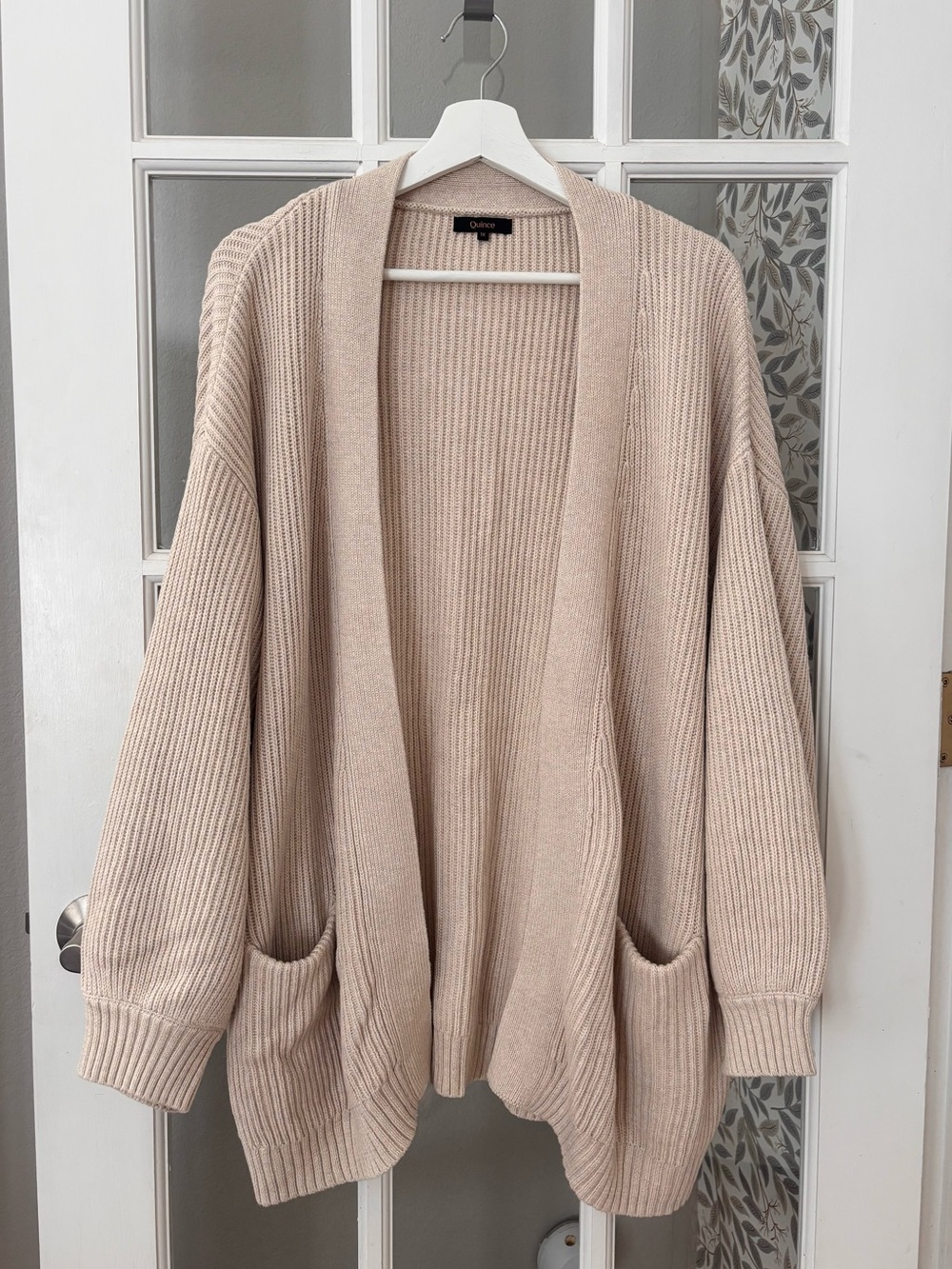 QUINCE 100% Organic Cotton Oversized Cardigan Speckled Beige Sz 1X NWT